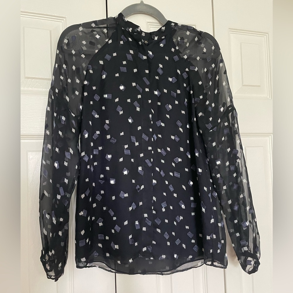LIKE NEW Massimo Dutti black sheer printed blouse, 2 (34)